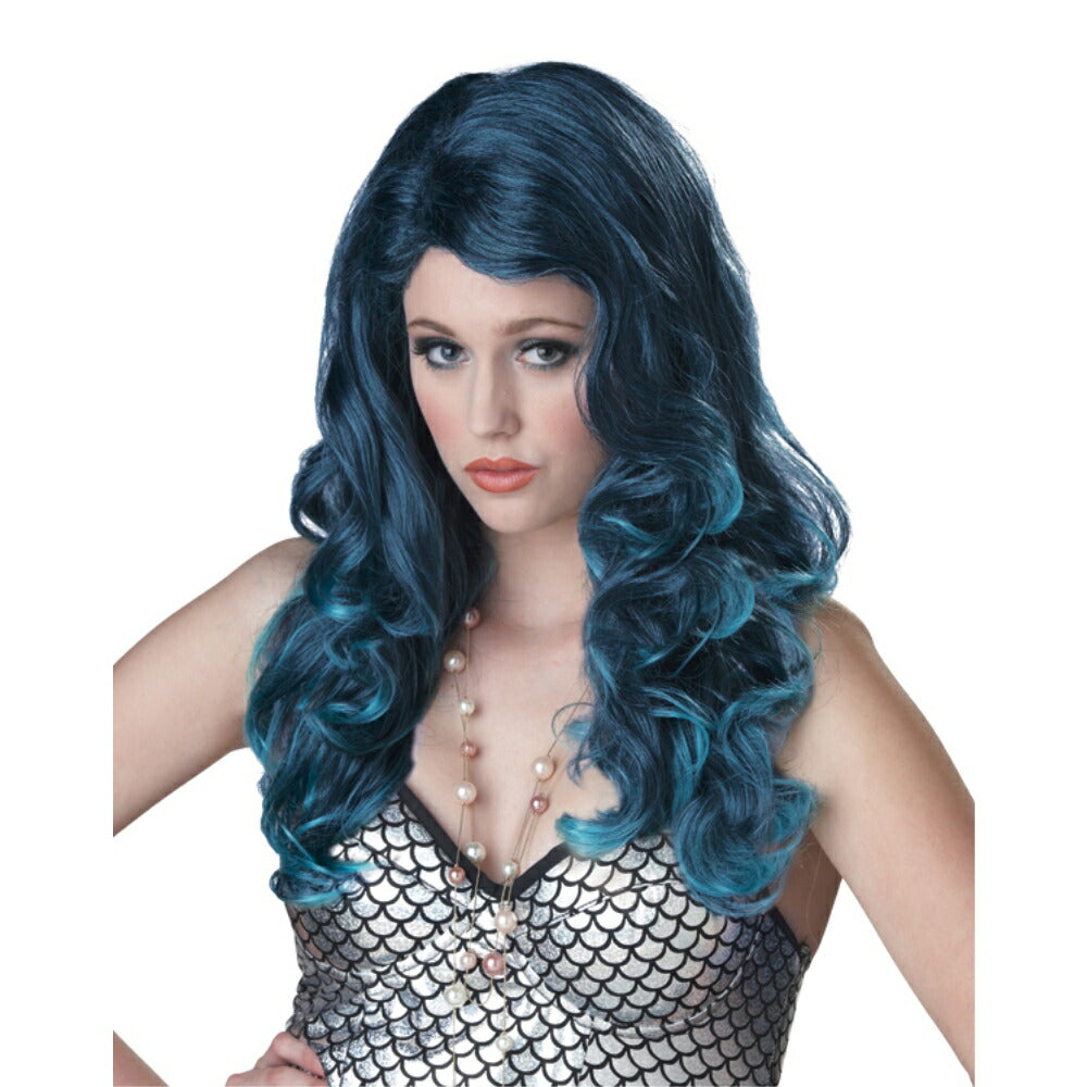 ブルー&ブラック ロング ウィッグ、かつら マーメイド、人魚 コスプレ