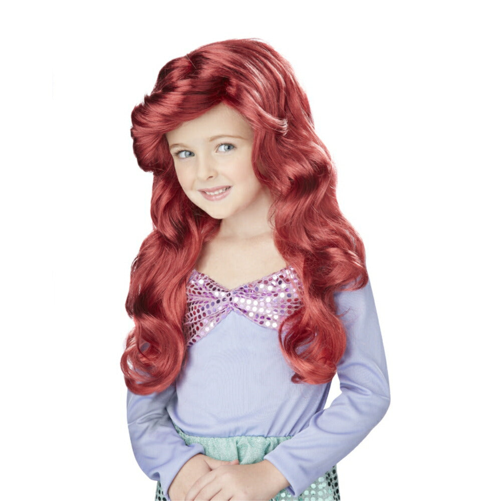 レッド ロング 子供用 ウィッグ、かつら リトルマーメイド 人魚 コスプレ