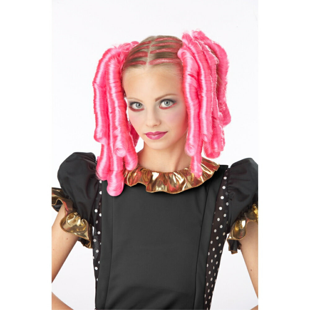 ピンク ツイストカール 左右付け毛とピンクの毛髪着色料(一時的染毛剤) アニメ コスプレ