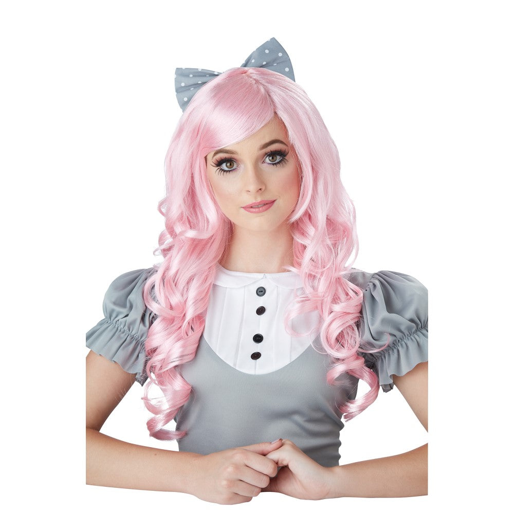 ドール ロング ウェーブ ウィッグ、かつら パステル ピンク 大人用 COSPLAY DOLL WIG コスプレ