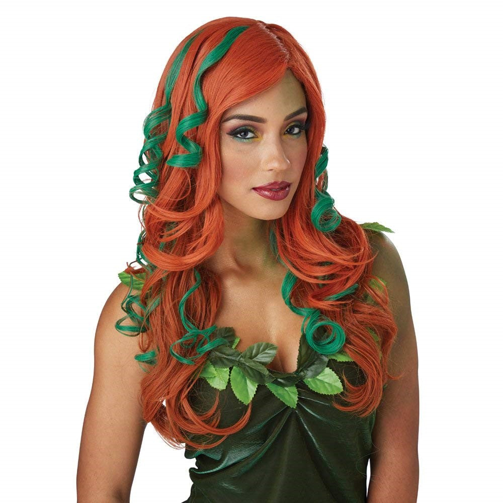 ポイズンアイビー風 ウィッグ、かつら 大人用 ロング レッド グリーンメッシュ コスプレ