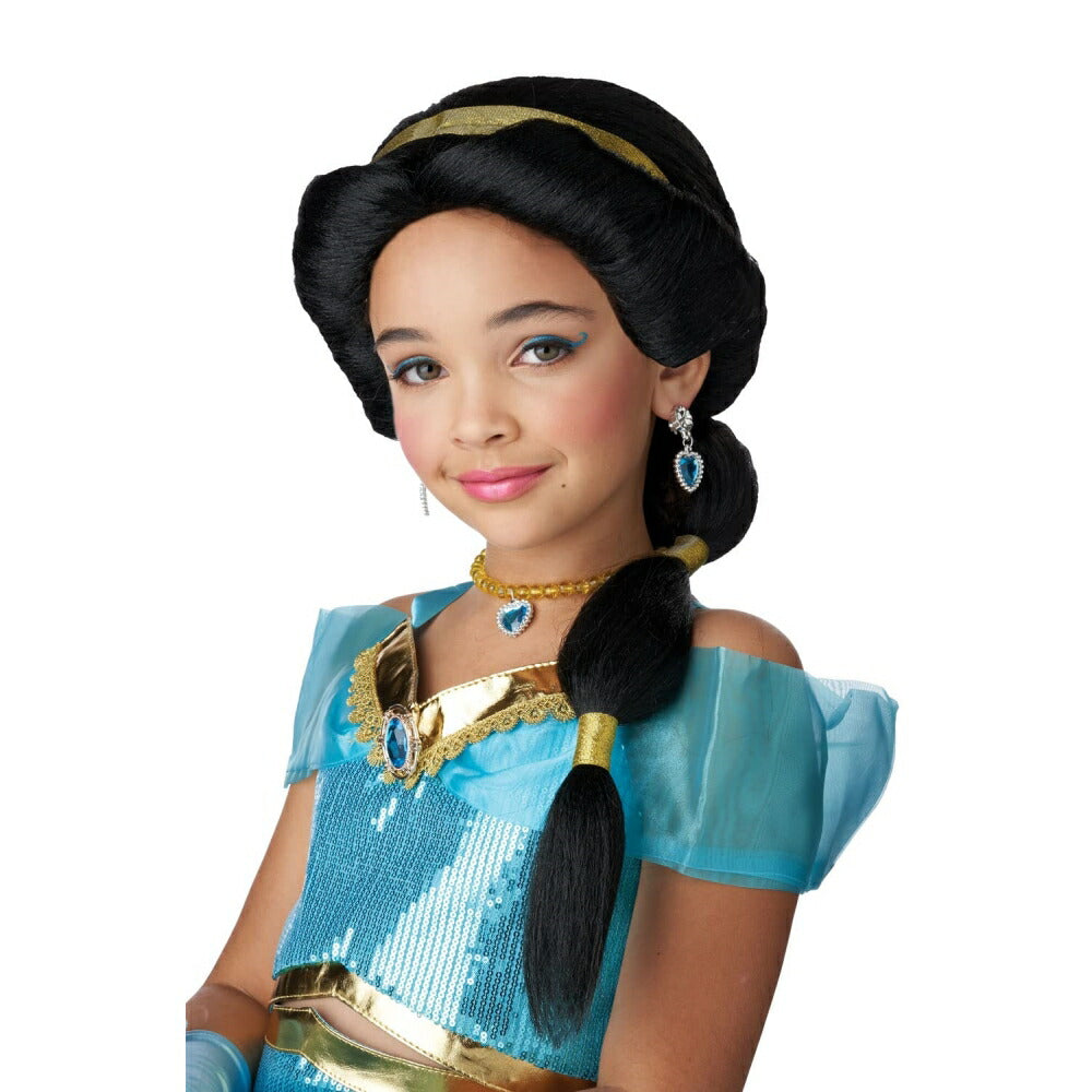 ジャスミン風 ウィッグ 子供用 コスプレ ブラック ロング アラジン風