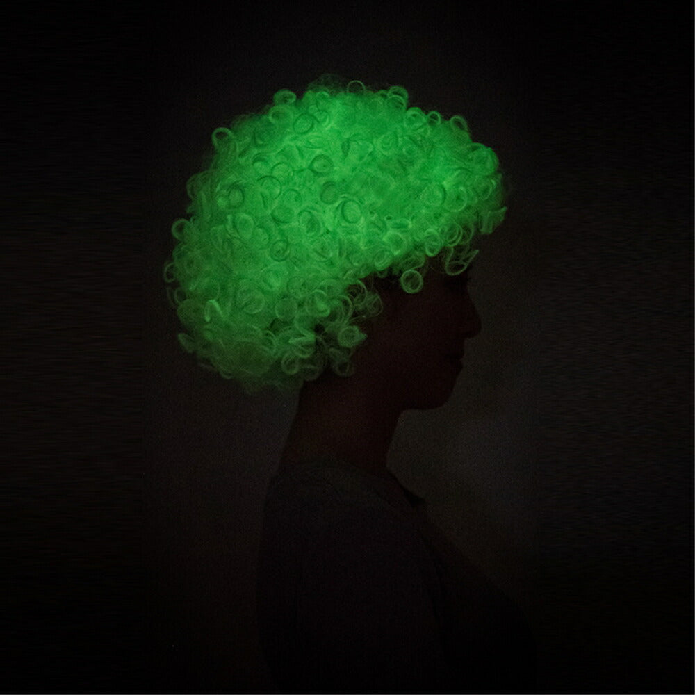 アフロ ウィッグ 白 コスプレ 大人用 夜光 暗闇で光る