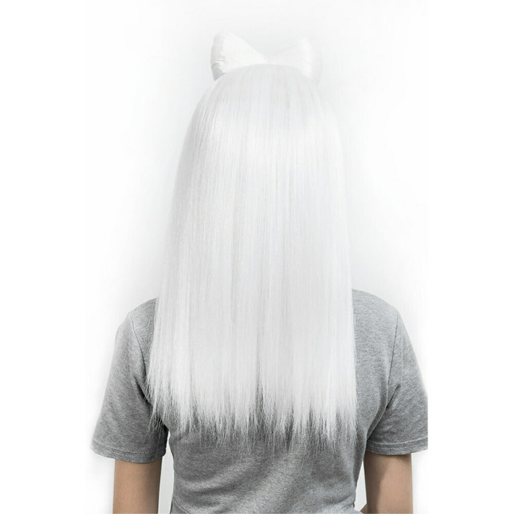 リボン ウィッグ 白 ロング コスプレ 大人用 夜光 暗闇で光る