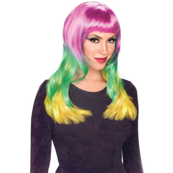 Mardi Gras ウィッグ、かつら ホットピンク、ライムグリーン、イエロー 女性用 コスプレ