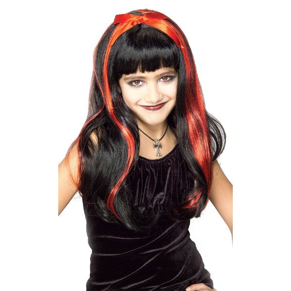 ゴスロリ Gothic Doll ウィッグ、かつら ブラック&レッドのストリーク 子供用 コスプレ