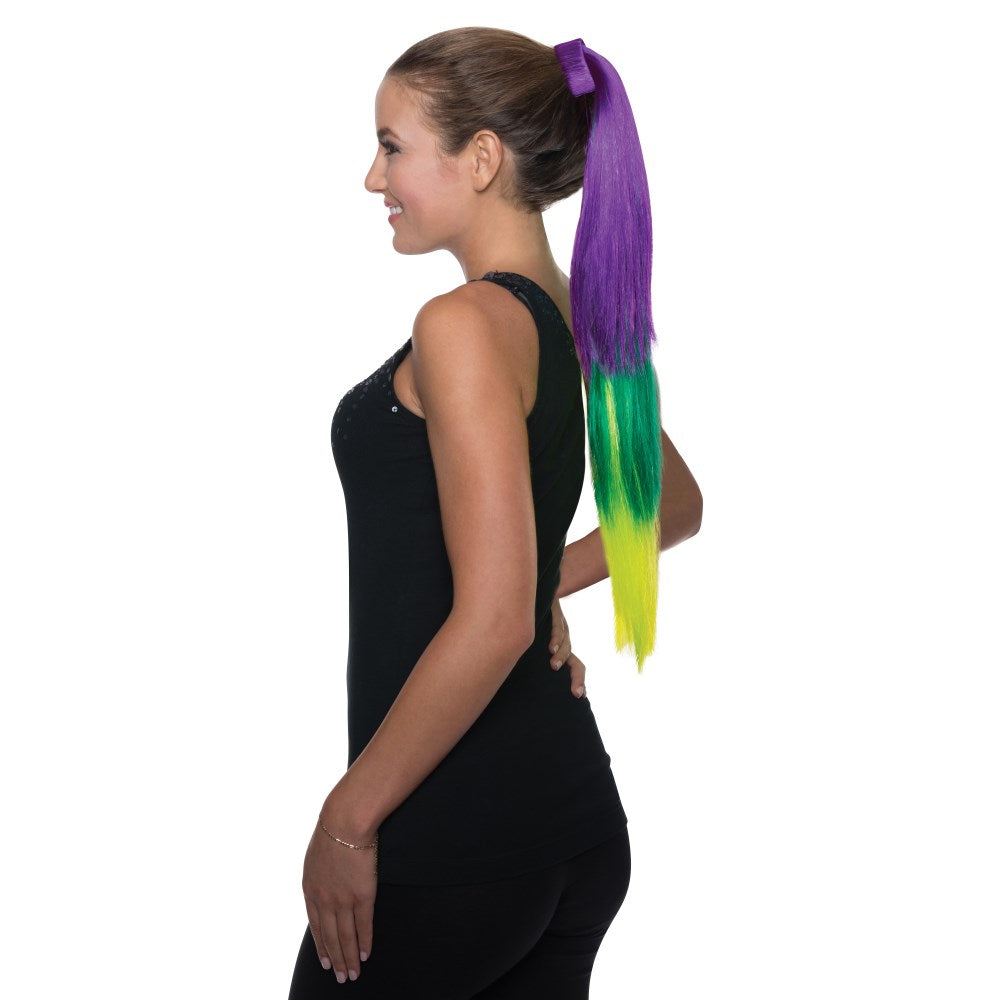パープル、グリーン、イエロー ロング ウィッグ、かつら 大人用 PONYTAIL CLIP- PR/GN/YL コスプレ