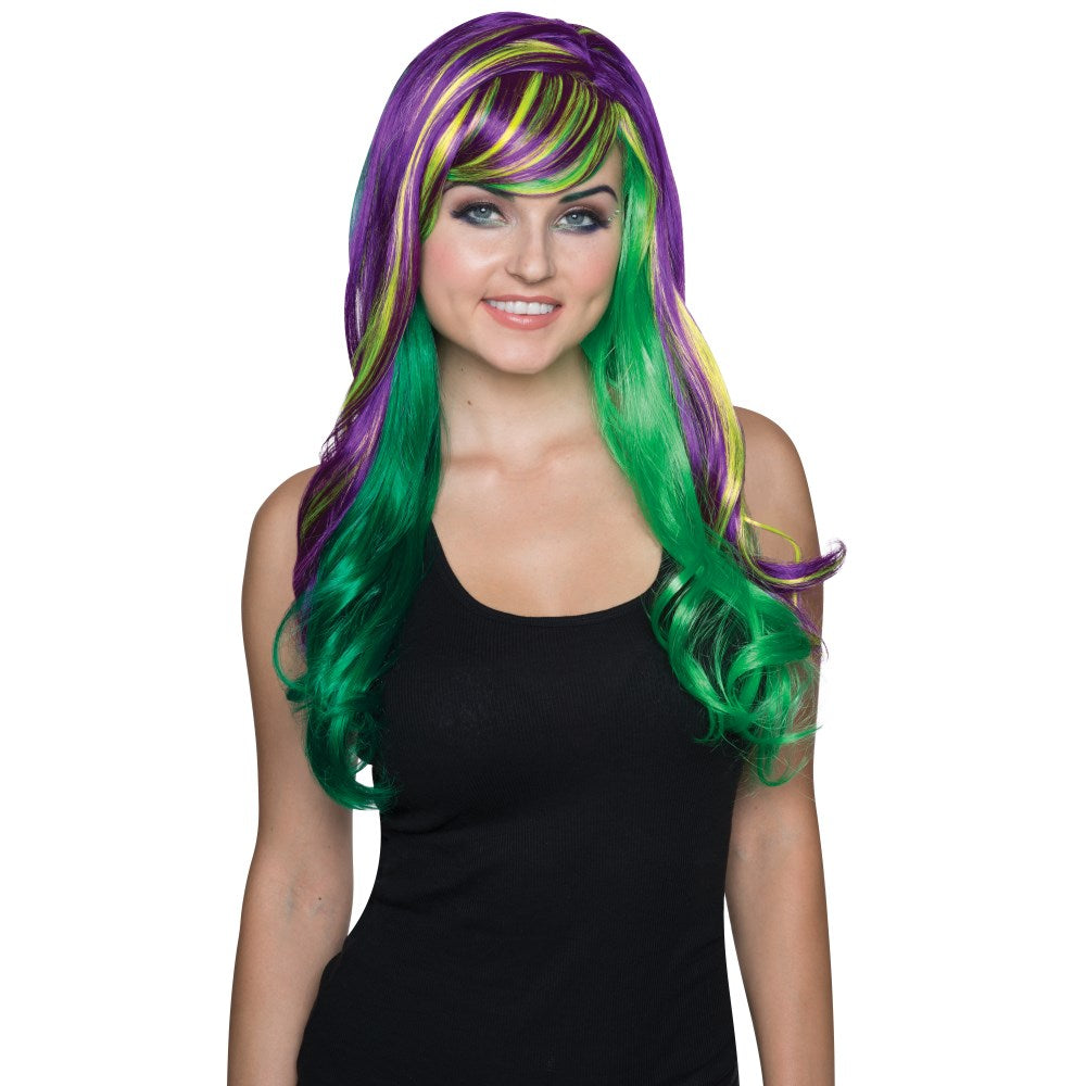 パープル、イエロー、グリーン ロング ウィッグ、かつら 大人用 FANCY WIG- PR/YL/GN コスプレ