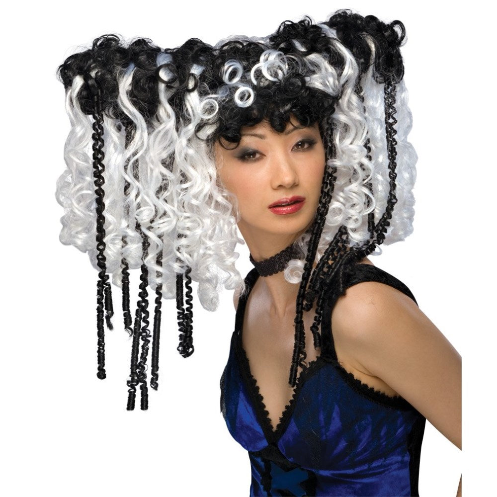 ブラック、ホワイト ミディアム ウィッグ、かつら 大人用 CURLY LOCKS WIG- WHITE コスプレ