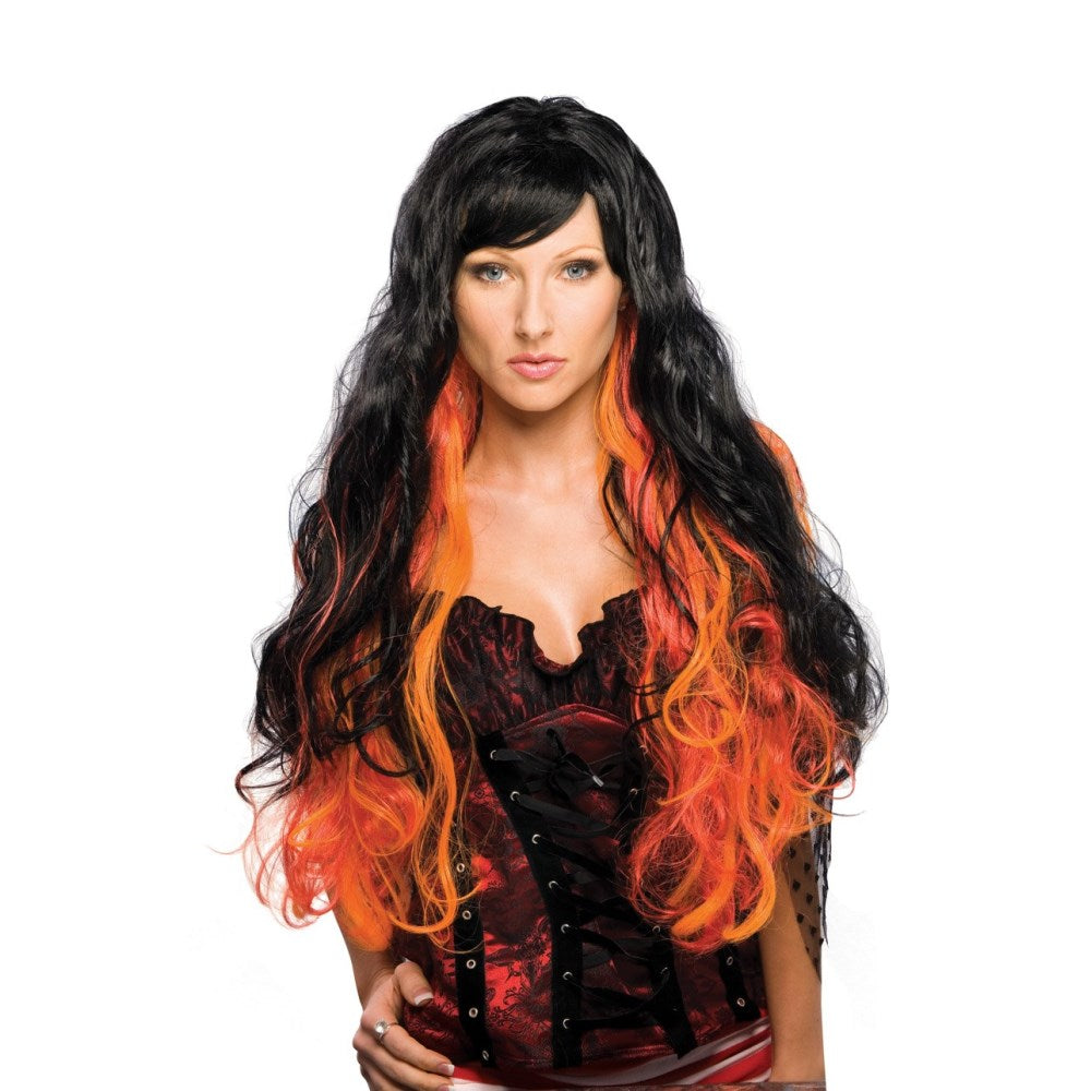 ブラック、オレンジ ロング ウィッグ、かつら 大人用 FANTASY WIG- BLK/ORNGE コスプレ