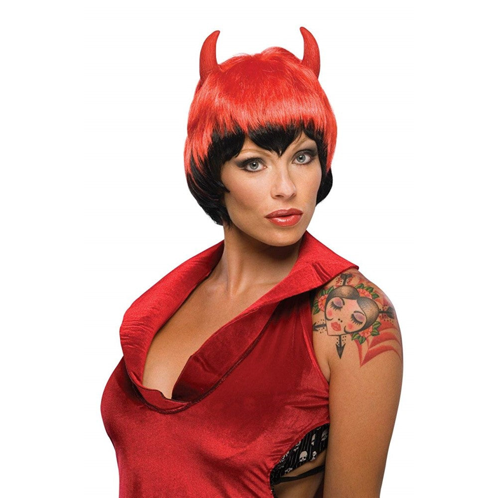 レッド ショート ウィッグ、かつら 大人用 角つき DIABOLIQUE WIG コスプレ