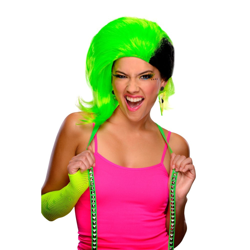 ブラック/グリーン ミディアム ウィッグ、かつら 大人用 RAVE PUNK GREEN WIG コスプレ