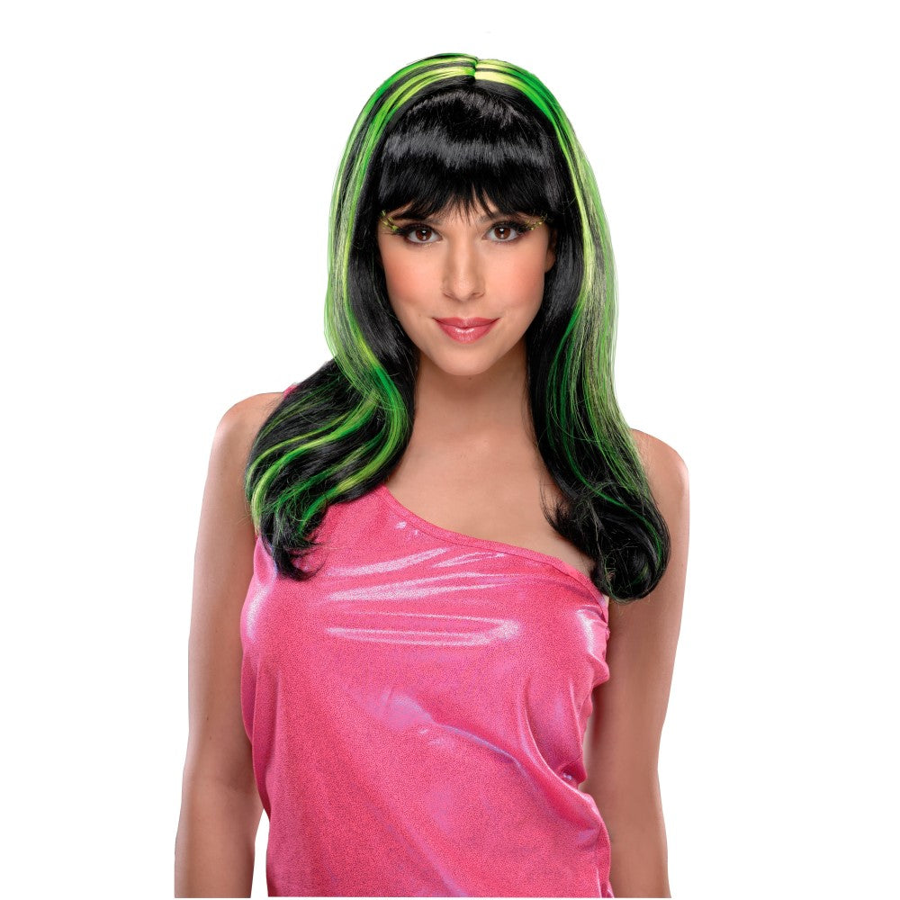 ブラック/グリーン ロング ウィッグ、かつら 大人用 ツートンカラー NEON STREAKS GREEN WIG コスプレ