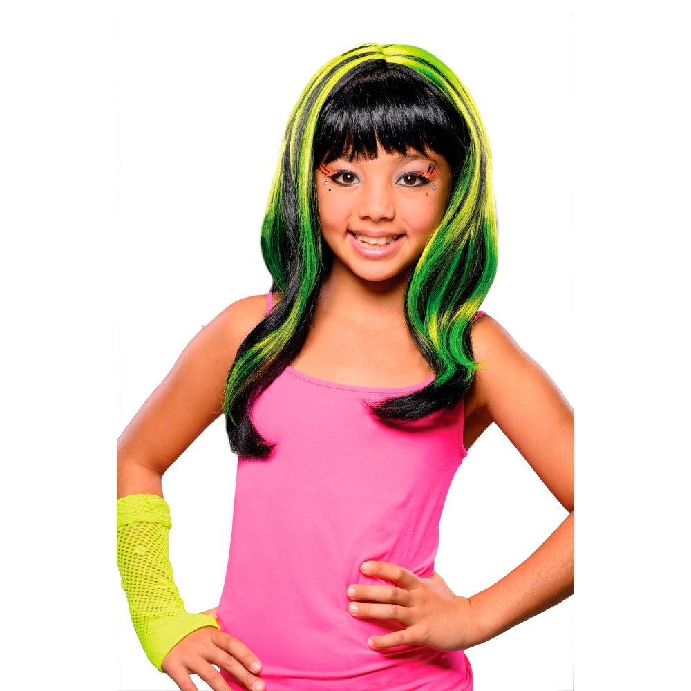 ブラック/イエロー ロング ウィッグ、かつら 子供用 NEON STREAKS YELLOW CHILD コスプレ