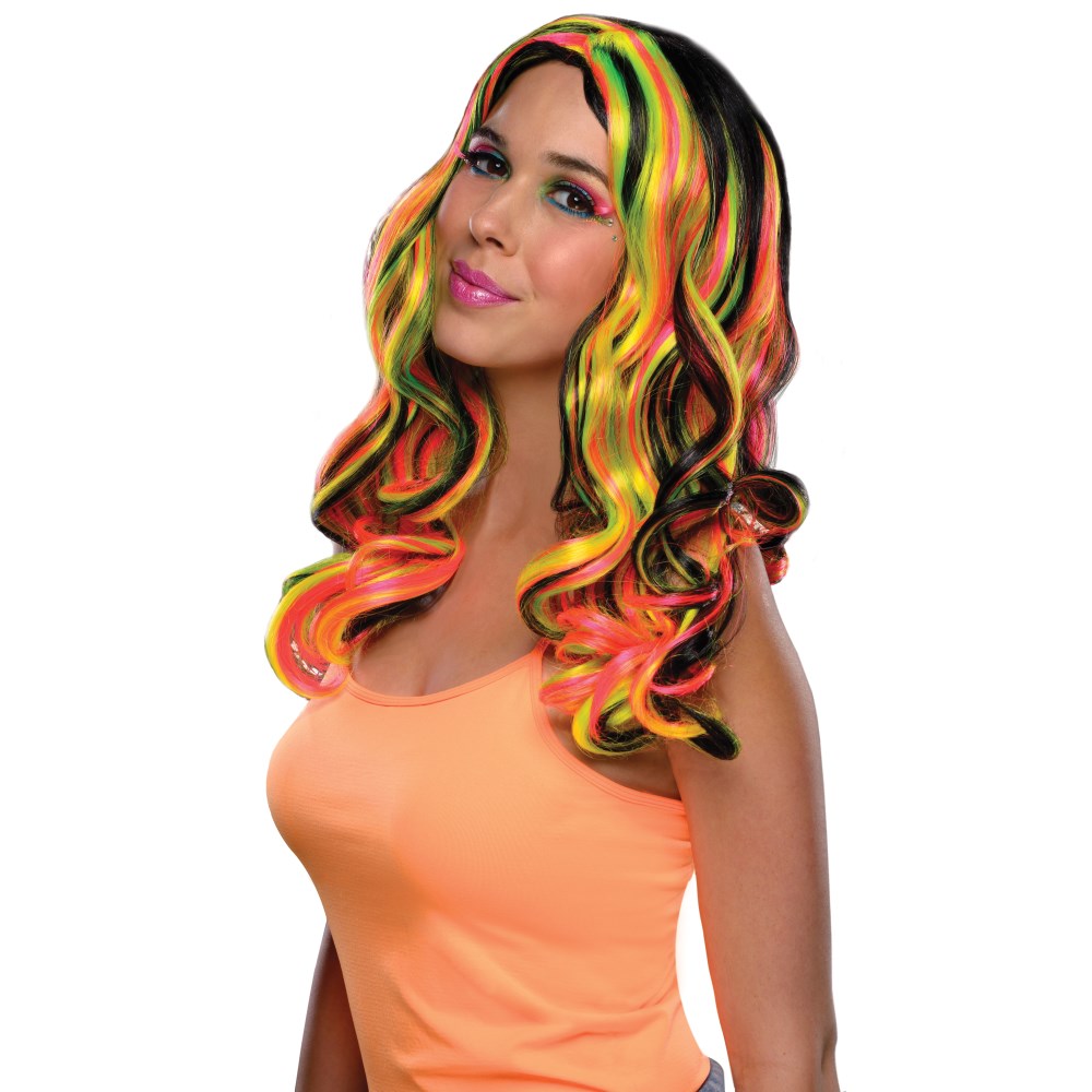 ピンク、イエロー ロング ウィッグ、かつら 大人用 MULTI STREAKS PKJYL WIG コスプレ