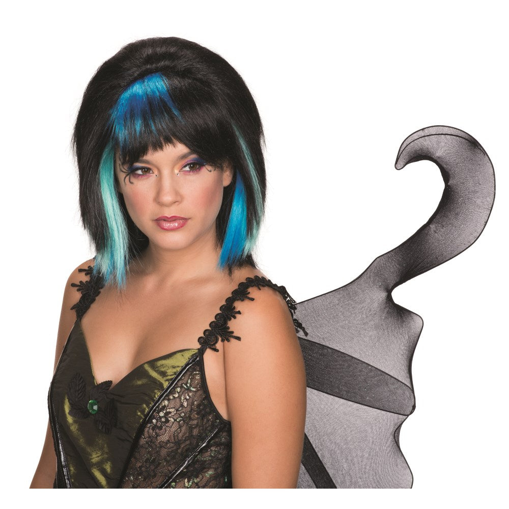 ブラック、ブルー ミディアム ウィッグ、かつら 大人用 GOTH FAIRY BKIBU WIG コスプレ