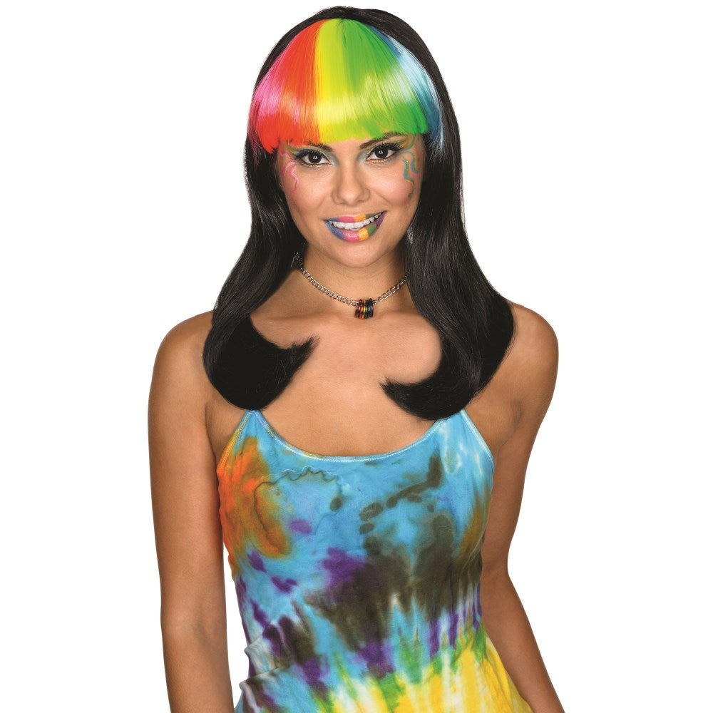 ブラック、レッド、グリーン ロング ウィッグ、かつら 大人用 PARTY HOTTlE WIG- BLACK コスプレ