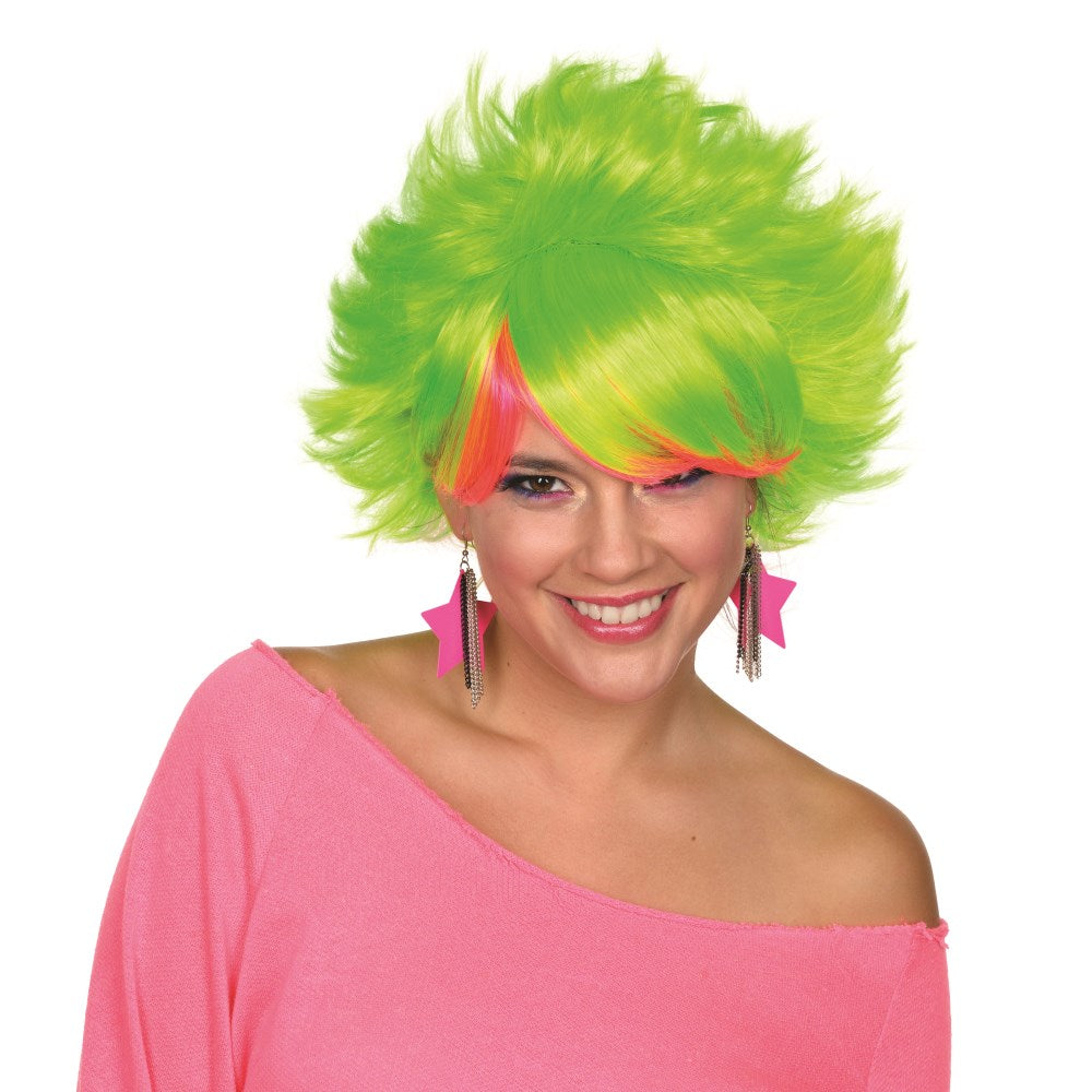 グリーン、オレンジ ミディアム ウィッグ、かつら 大人用 80'S POP WIG- LIME コスプレ