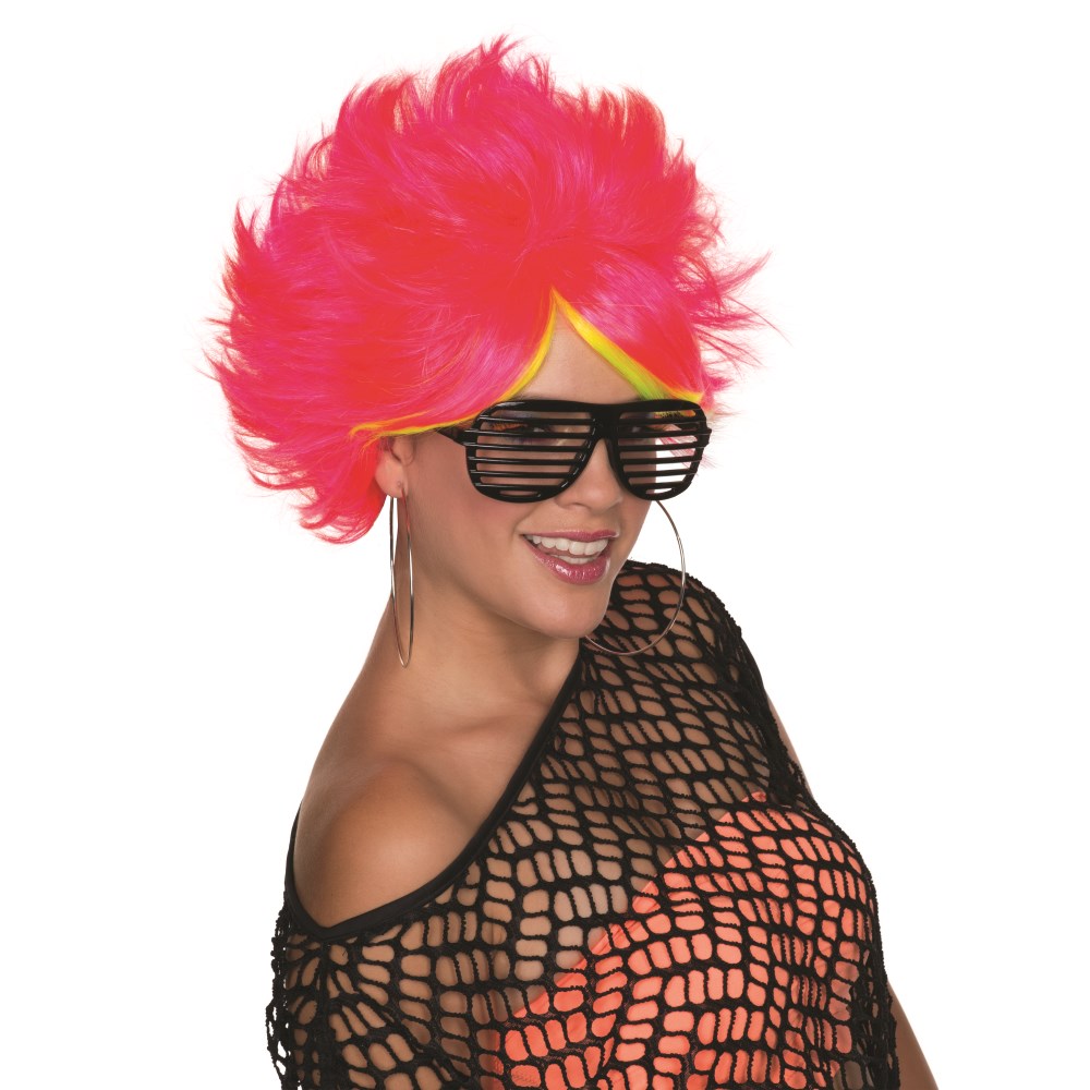 ピンク、イエロー ミディアム ウィッグ、かつら 大人用 80'S POP WIG- PINK コスプレ