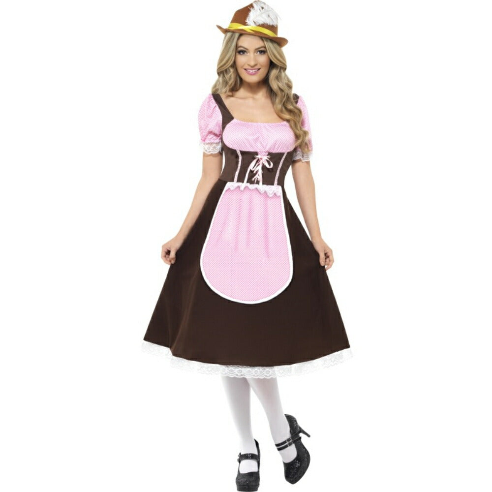 ドイツ風 茶色 ピンク ロング丈 衣装、コスチューム 大人女性用 Tavern Girl コスプレ
