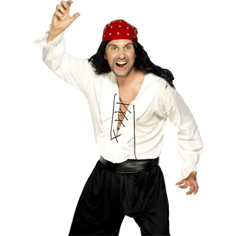 シャツ 白 海賊風 フロントレースアップ 大人男性用 Pirate Shirt コスプレ