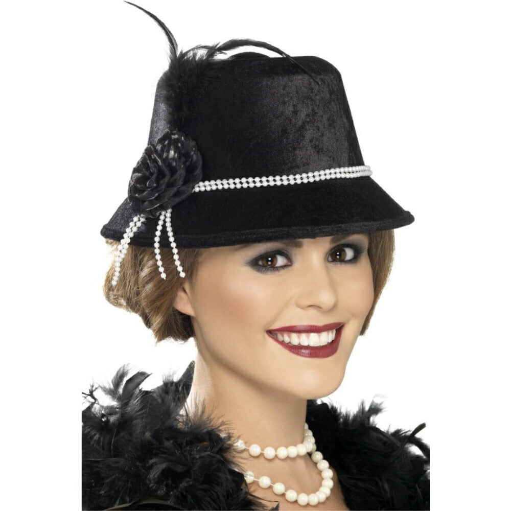 帽子 黒 1920年代風 ビーズ 大人女性用 1920's Hat コスプレ