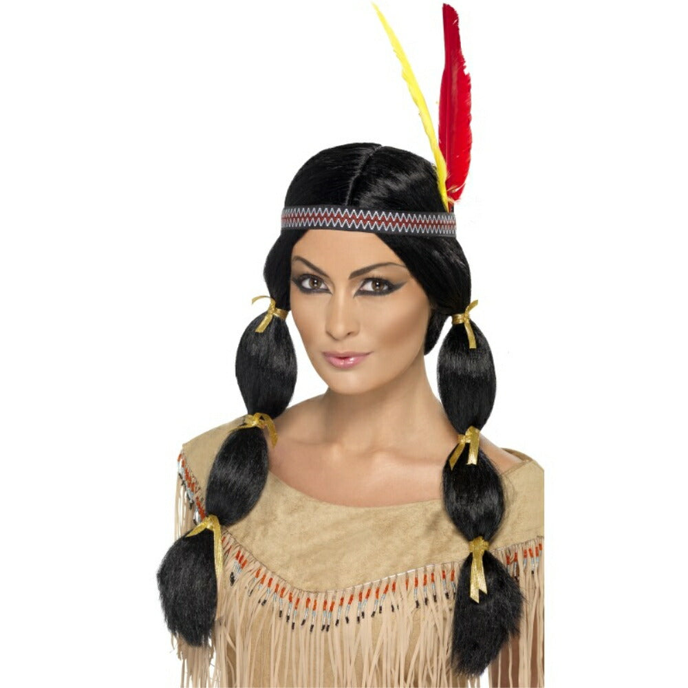 ウィッグ 黒 インディアン風 三つ編み ロング 大人女性用 Indian Wig c5 コスプレ