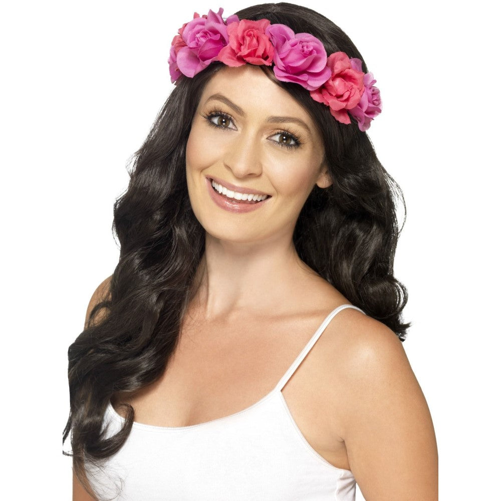 花冠 ヘッドピース ピンク 大人用 Floral Headband, Pink コスプレ