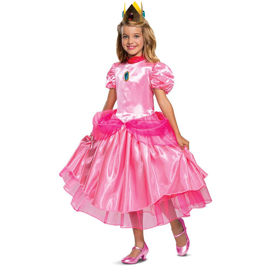 ピーチ姫　コスチューム　スーパーマリオ　ドレス　子供女性用　Deluxe　コスプレ衣装
