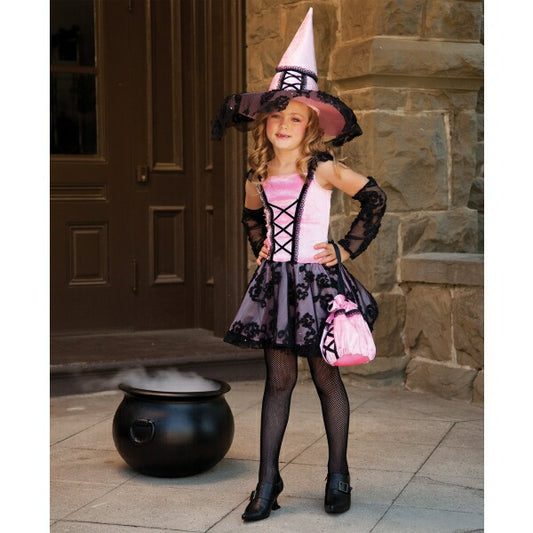 ドレス　ピンク　黒レース　魔女　衣装、コスチューム　子供女性用　コスプレ