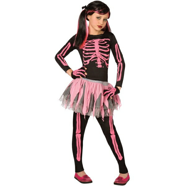 スケルトン　骸骨　衣装、コスチューム　子供女性用　ピンク　ホラー　Punk Skeleton　コスプレ
