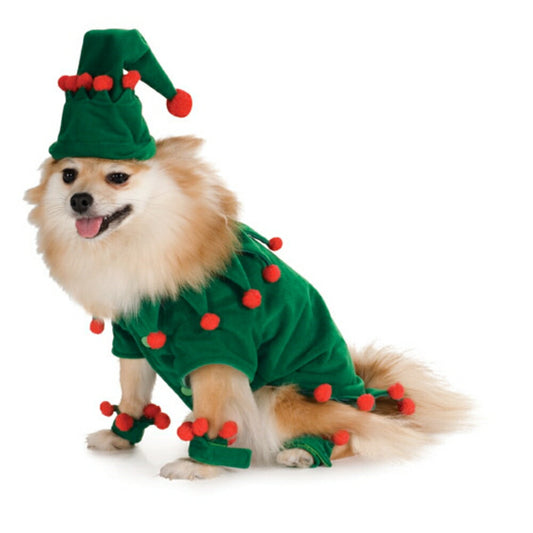 エルフ　妖精　犬用コスチューム　緑　赤　ポンポン　クリスマス　ハロウィン　コスプレ