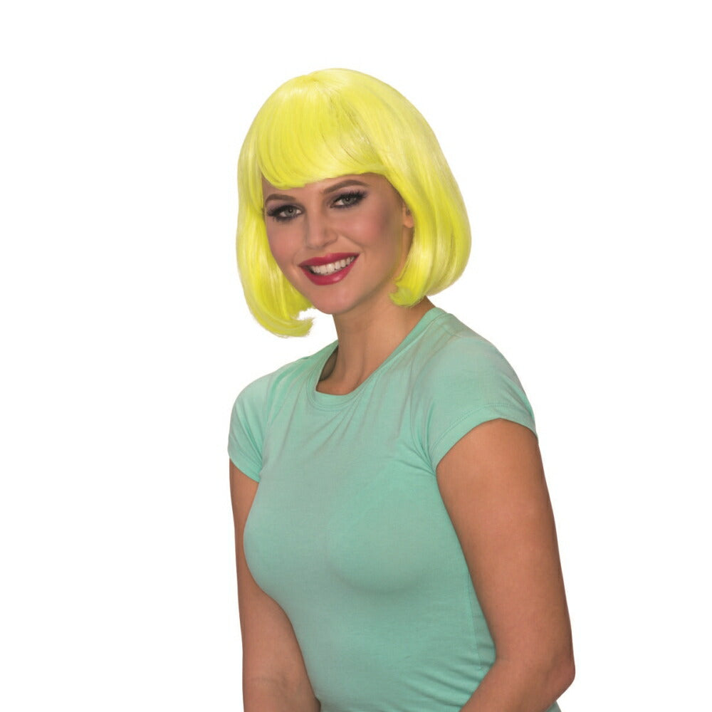 イエロー　ショートボブ　ウィッグ、かつら　大人用　YELLOW GLOW BOB WIG