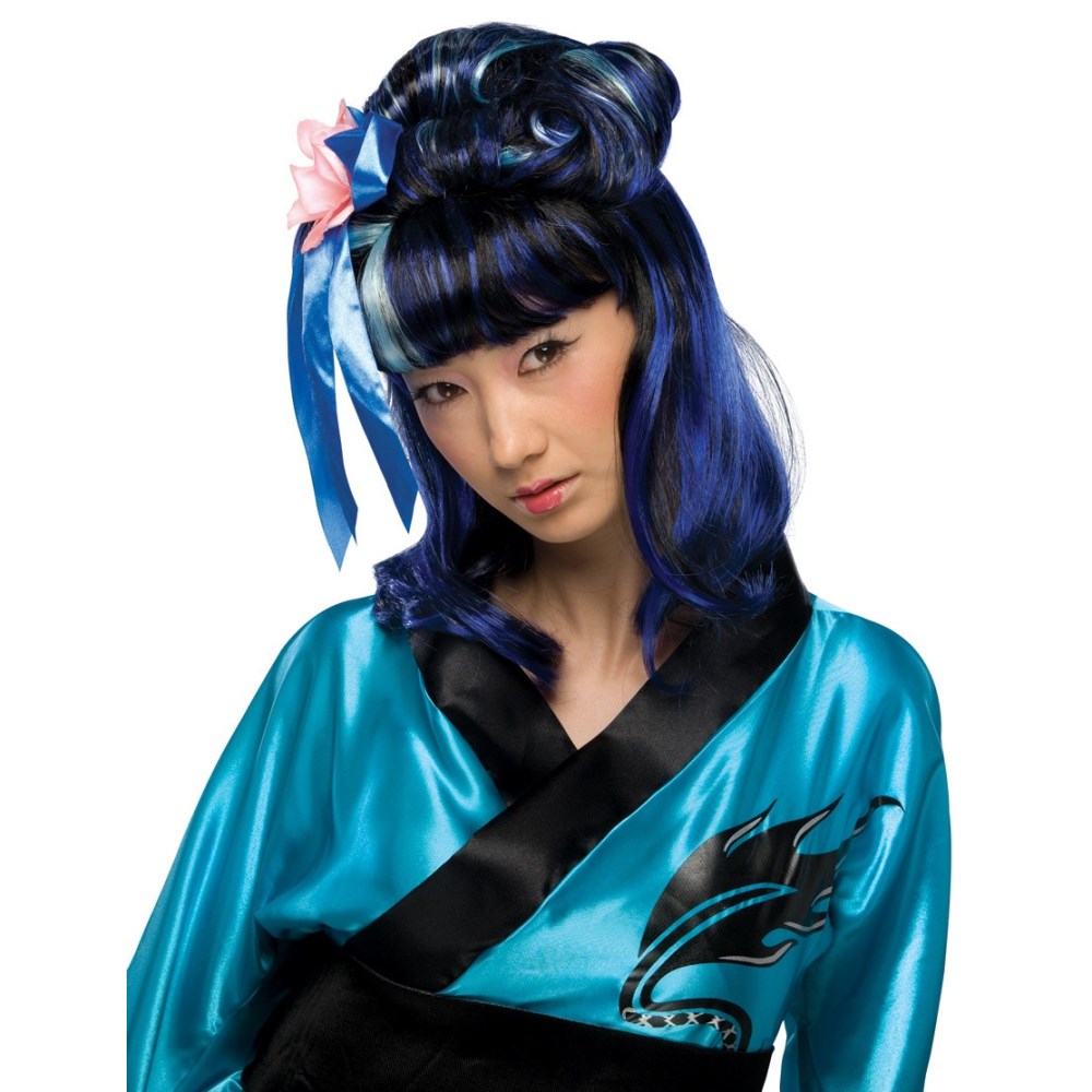 ブルー、ブラック　ミディアム　ウィッグ、かつら　大人用　DRAGON LADY WIG- BLUE　コスプレ