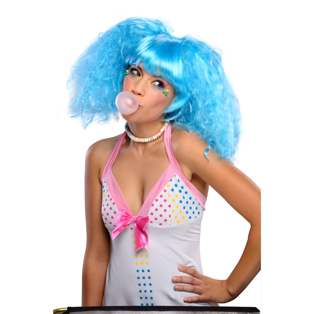 ブルー　ロング　ウィッグ、かつら　大人用　BUBBLE GUM BLUE WIG　コスプレ