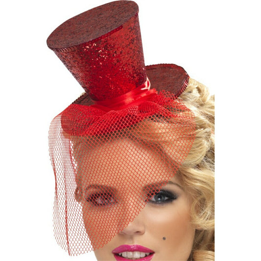 トップハット　赤　バーレスク風　帽子　ストリッパー　ネット　大人女性用　Fever Mini Top Hat　コスプレ