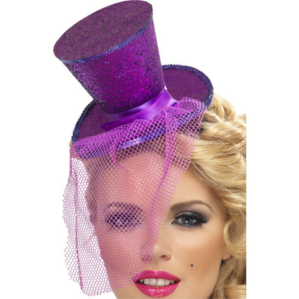 トップハット　紫　バーレスク風　帽子　ストリッパー　ネット　大人女性用　Fever Mini Top Hat　コスプレ