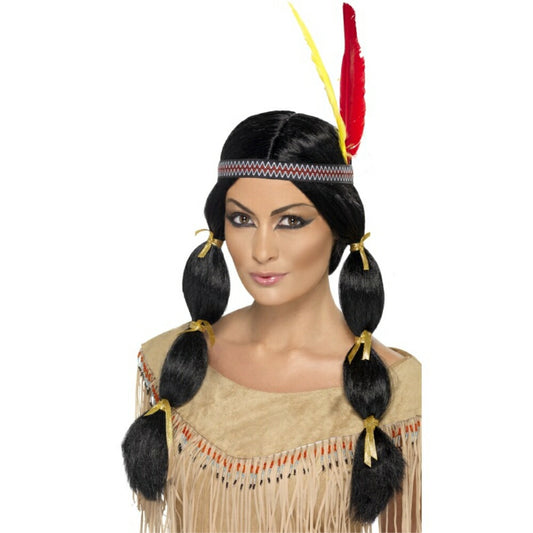 ウィッグ　黒　インディアン風　三つ編み　ロング　大人女性用　Indian Wig　c5　コスプレ