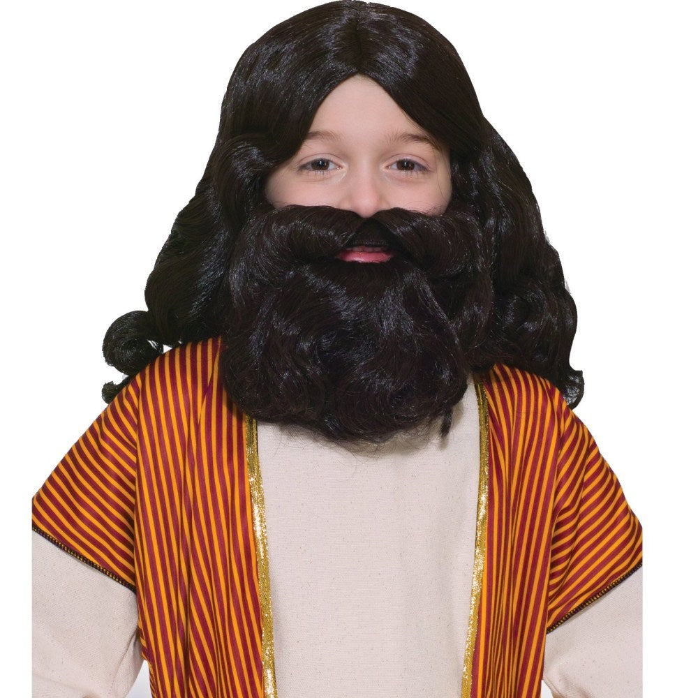 聖書時代風　かつら、ウィッグとひげのセット　子供用 ブラック　コスプレ