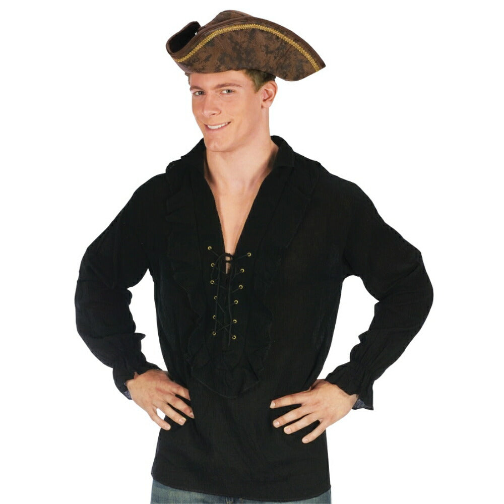 パイレーツ・シャツ・ファンシー・ブラック　海賊衣装、宴会、余興　大人男性用　コスプレ