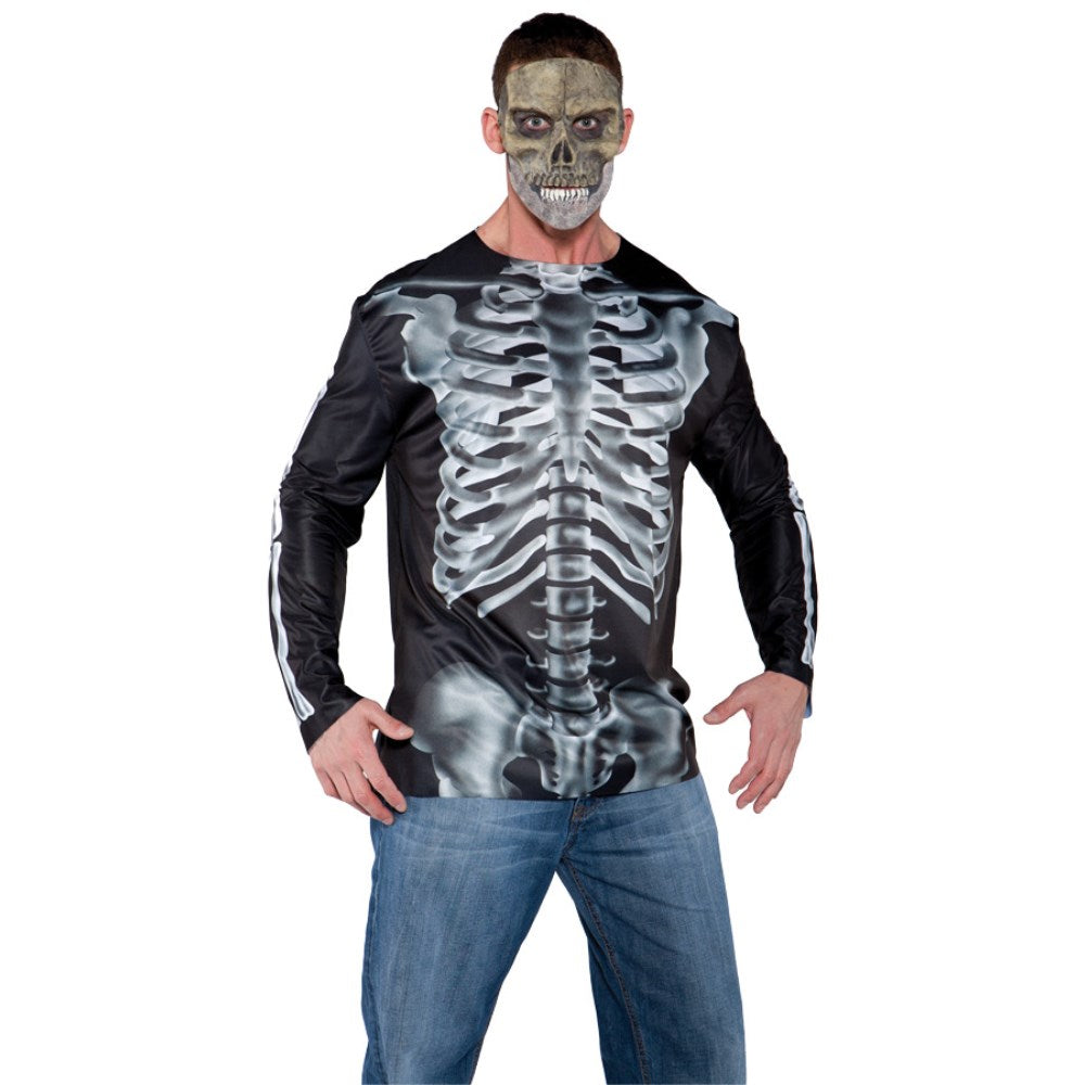 スケルトン　衣装、コスチューム　大人男性用　PHOTO REAL SHIRT X-RAY ADULT　コスプレ