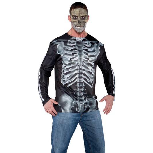 スケルトン　衣装、コスチューム　大人男性用　PHOTO REAL SHIRT X-RAY ADULT　コスプレ