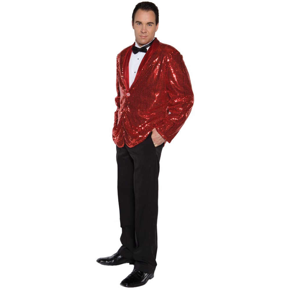 スパンコールジャケット　衣装、コスチューム　大人男性用　SEQUIN JACKET RED ADULT　コスプレ
